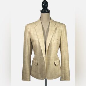 Vintage 100% Silk Blazer Flaxen Ecru Beige Size 12 Petite Classic Luxe Career